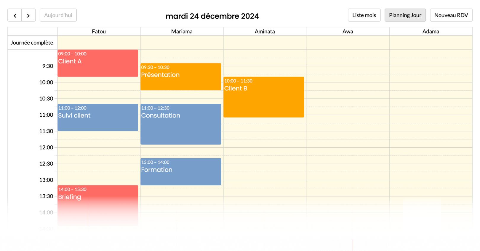 Aperçu du planning professionnel Glamy Pro